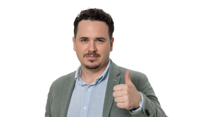 Man giving thumbs up stock photo professional approval positive gesture happy on transparent background