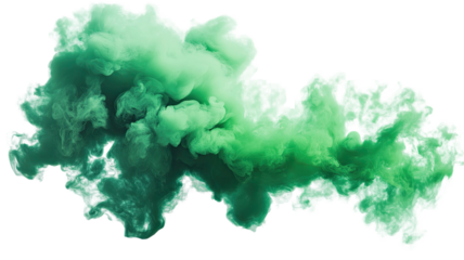 Vibrant Green Smoke Swirl with Soft Texture and Abstract Motion Isolated on White Background