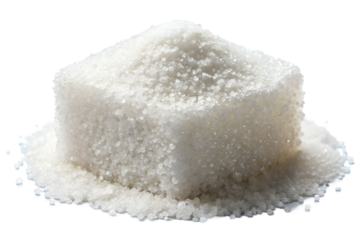Buy refined granulated sweet crystalline powder sugar for baking needs on transparent background.