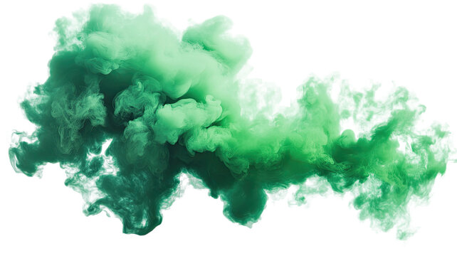 Vibrant Green Smoke Swirl with Soft Texture and Abstract Motion Isolated on White Background