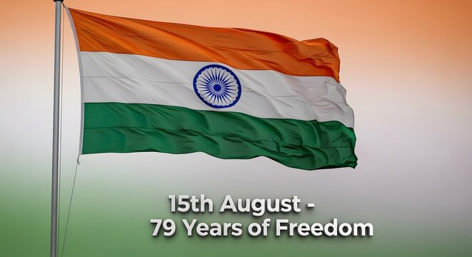 Indian Flag and 15th August Independence Day Text with Golden Freedom Highlight