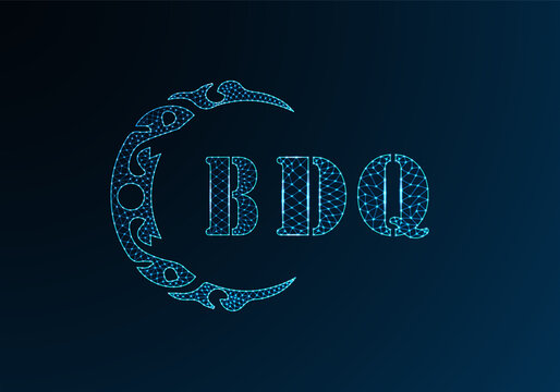 Low poly letter logo BDQ design. BDQ letter logo low poly vector design on blue color gradient background. BDQ logo low poly design