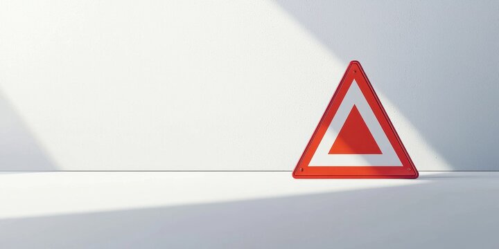 Minimalist triangular warning sign concept on white backdrop