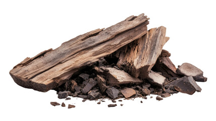 Rotten Old Wood Pieces with Cracked Texture and Decay Isolated on White Background