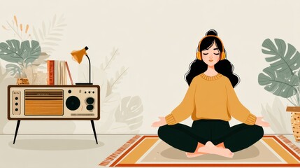 Meditation moments a young woman's peaceful retreat at home illustration cozy environment calm viewpoint