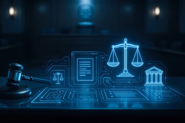 Legal technology integrates cyber law and artificial intelligence to enhance justice systems with advanced digital tools and secure data management in courtrooms
