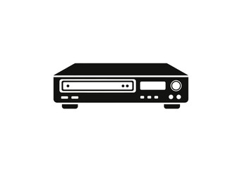 Simple black icon of a retro VCR or DVD player. Vintage home entertainment technology symbol isolated on a white background.