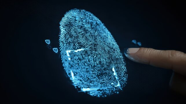 Digital fingerprint technology cybersecurity visual data virtual environment close-up innovation for secure access