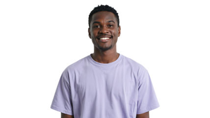 Portrait of a happy young african american man smiling at camera on black background on transparent background