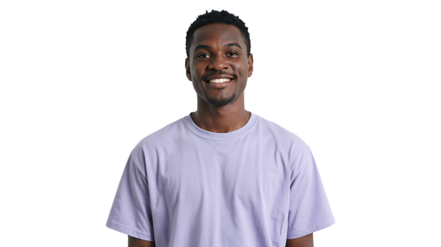 Portrait of a happy young african american man smiling at camera on black background on transparent background