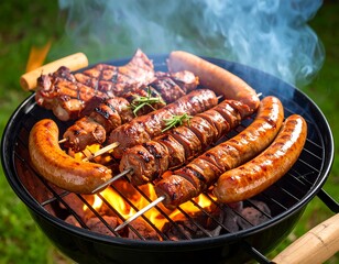 Grilled meats on an outdoor barbecue