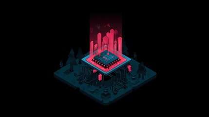 Futuristic cityscape creation digital realm 3d artwork neon environment aerial view technology concept