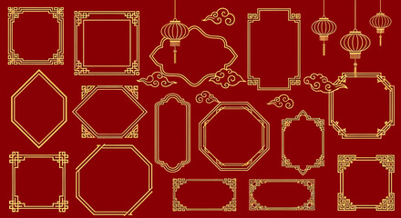 Collection of Gold Chinese Decorative Frames and Ornaments