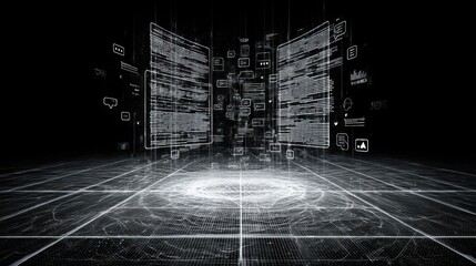 Digital transformation showcase virtual space infographic tech environment futuristic viewpoint data visualization concept