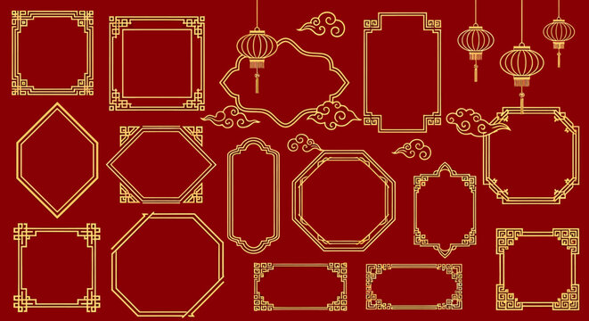 Collection of Gold Chinese Decorative Frames and Ornaments