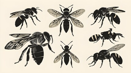 The set of Bee Silhouettes/Illustrations