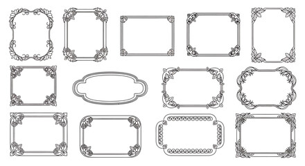 Collection of Ornate Black and White Frames with Floral and Decorative Elements.