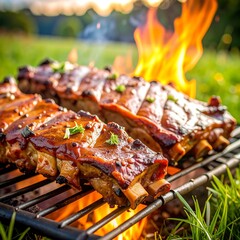 Grilled ribs on a fire pit