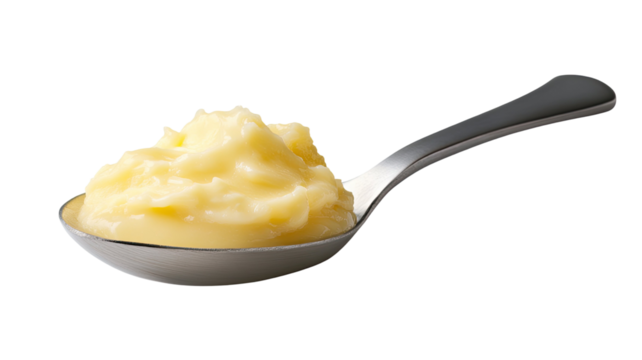 Spoon of Mayonnaise with Creamy Texture and Glossy Surface Isolated on White Background