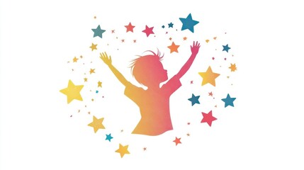 Whimsical logo design with childâ€™s silhouette and stars for kids brand on white background