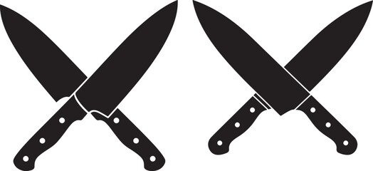 Two crossed chef knives silhouette on white background