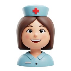 Friendly cartoon nurse character wearing a blue uniform and cap isolated on transparent background