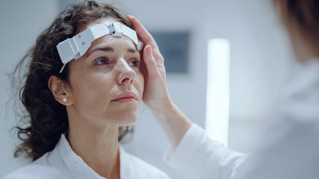 Woman undergoing facial physical therapy for facial paralysis