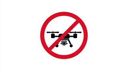 A clear sign prohibits the use of drones in the area, featuring a red circle with a diagonal line over a drone graphic. This emphasizes rules to maintain safety and security.