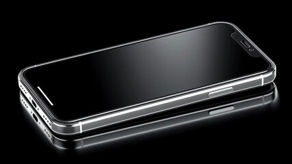 cellphone with black screen, half turn to the right, isolated on black studio background
