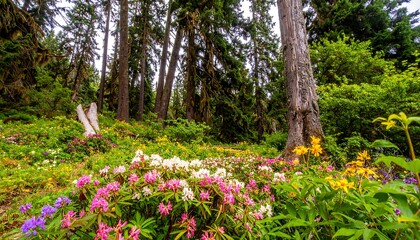 Obraz premium Lush alpine meadow with colorful wildflowers