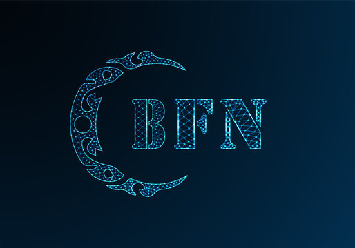 Low poly letter logo BFN design. BFN letter logo low poly vector design on blue color gradient background. BFN logo low poly design