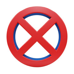 Red x symbol with blue outline isolated on transparent background
