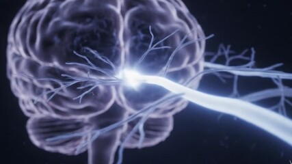 Cinematic flight through a glowing human brain, visualizing thoughts and neural activity, a concept for AI, memory, and consciousness. - Powered by Adobe