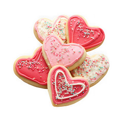 Deliciously decorated heart shaped cookies sprinkled with sweetness isolated on transparent background