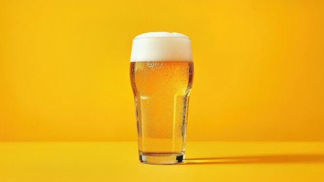 Non alcoholic beer. Refreshing cold beer glass with foam against brigh