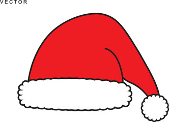 Santa Claus hat collection, Santa red hats with white fur, Winter cap, Christmas element, Vector illustration