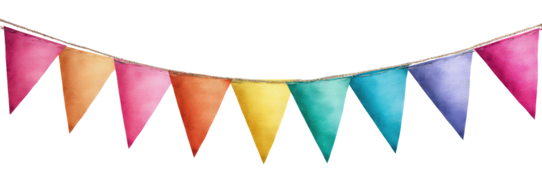 A garland of colorful triangular pennants