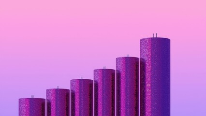 Product Led Growth. Purple bar graph with rising columns on pastel pin