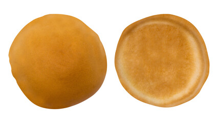 Top View of Two Round Flatbread Pieces on Isolated Background
