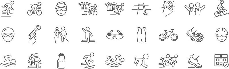 Sports and Outdoor Activity Vector Icons – Swimming, Running, Yoga, Biking, Hiking, Skating, Exercise, Physical Fitness, Workout, Adventure, Play, Healthy Life, Competition, Active Lifestyle, Cardio, 