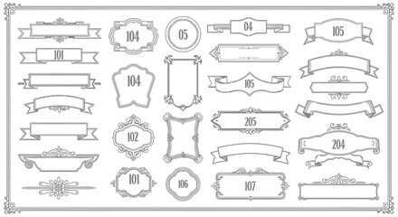 Ornate vintage banner and frame collection with decorative elements and number labels