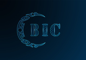 Low poly letter logo BIC design. BIC letter logo low poly vector design on blue color gradient background. BIC logo low poly design
