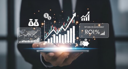 Investment growth strategy roi analysis financial planning and business success on mobile device