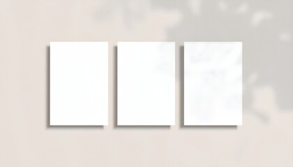 Three white paper business cards mockup layout, with beige background