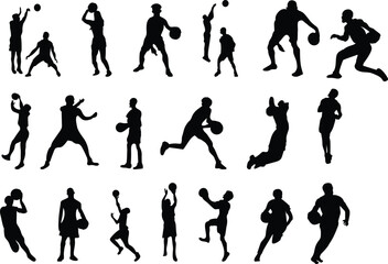 Naklejka premium set of silhouettes of people basketball 