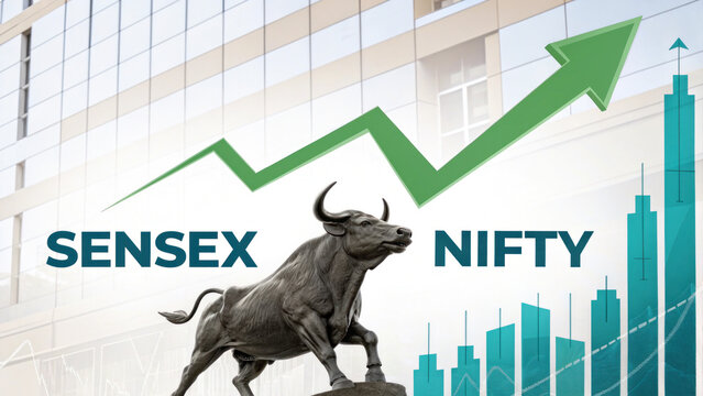 Sensex Nifty upward bull market showing upward trend