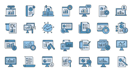Data Reporting Icons – Flat Vector Set for Digital Reports & Statistics