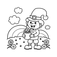 st patrick's day coloring page with a leprechaun silhouette vector art