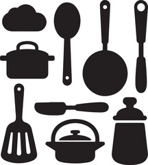 Kitchen utensil icons in a simple design silhouette vector illustration art