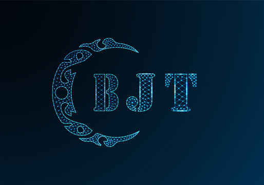 Low poly letter logo BJT design. BJT letter logo low poly vector design on blue color gradient background. BJT logo low poly design
